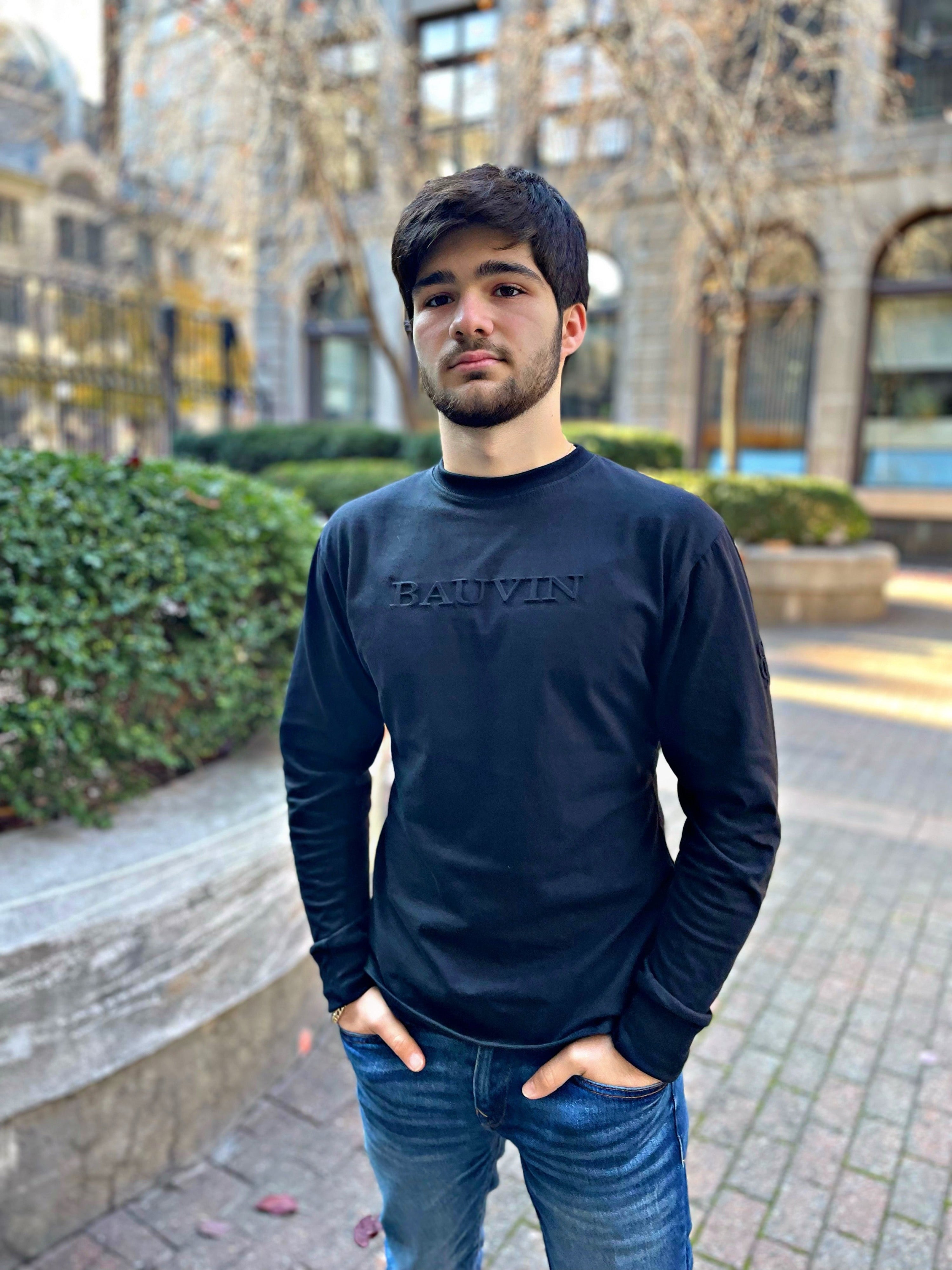 Black Embossed Long-Sleeve T-Shirt