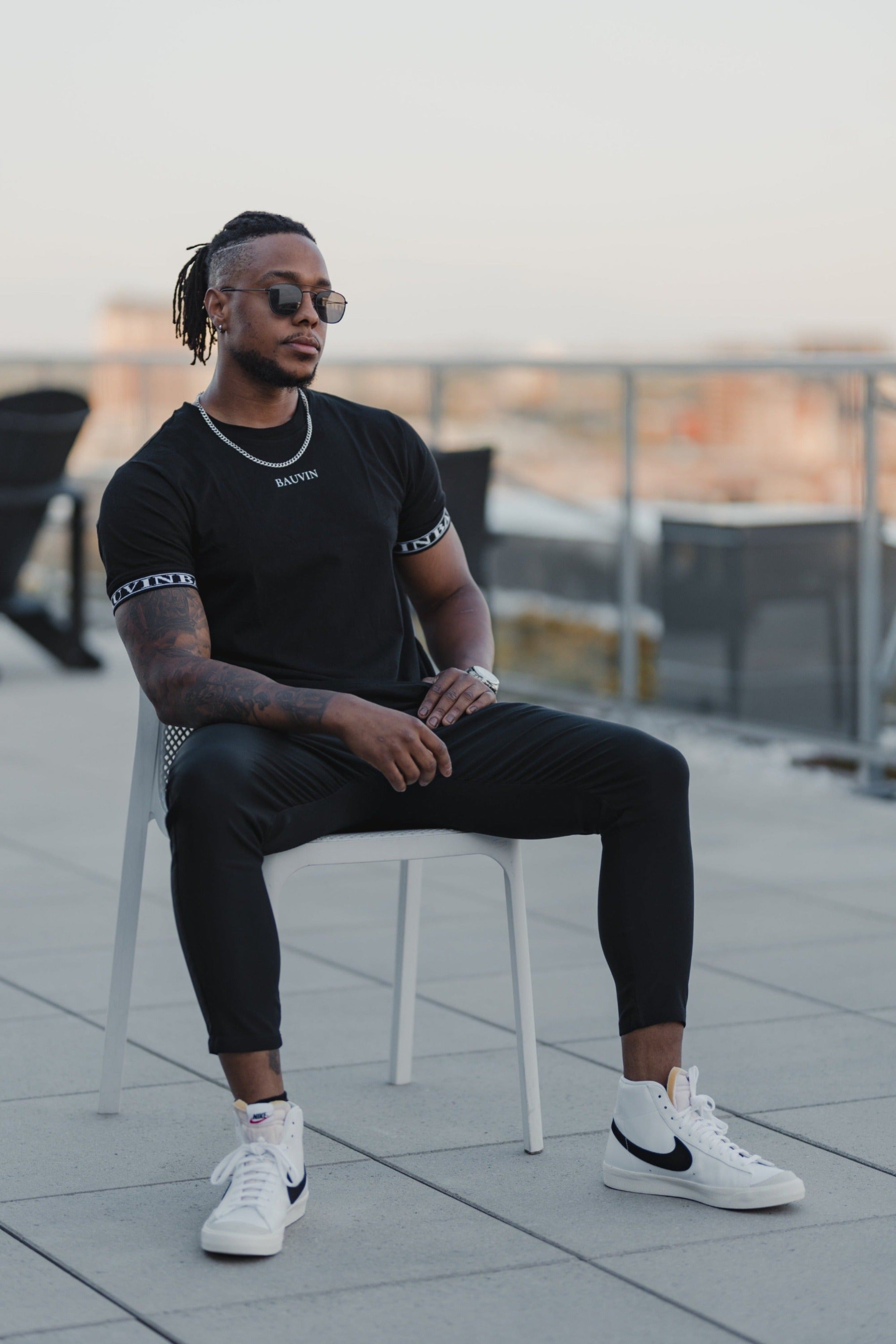 Black Taped Sleeve T-Shirt